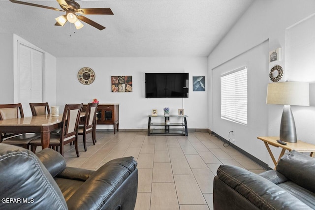 10636 Palomino St, El Paso, TX 79924 - living area featuring ceiling fan and a textured ceiling