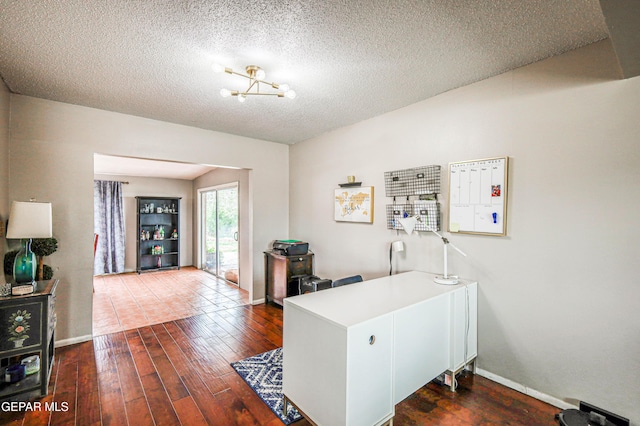 10705 Vista Alegre Dr, El Paso, TX 79935 - office featuring dark wood-style floors, a textured ceiling, and a chandelier