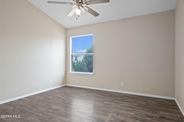 3340 Tierra Yvette Ln, El Paso, TX 79938 - empty room featuring ceiling fan, dark wood-style flooring, and lofted ceiling