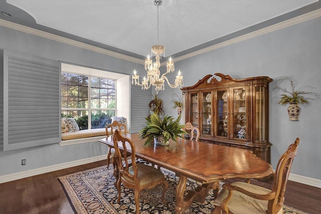 5315 Montoya Dr, El Paso, TX 79932 - dining room with a chandelier, dark wood-type flooring, and ornamental molding