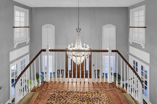 5315 Montoya Dr, El Paso, TX 79932 - staircase with a chandelier and a towering ceiling