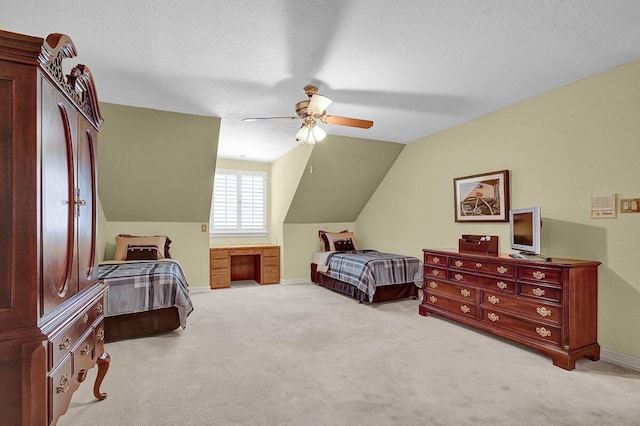 5315 Montoya Dr, El Paso, TX 79932 - bedroom featuring light colored carpet, ceiling fan, and lofted ceiling