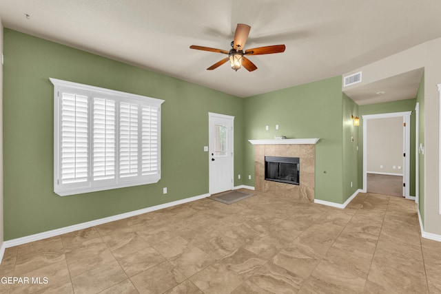 2937 Pino Triste Dr, El Paso, TX 79938 - unfurnished living room with a ceiling fan and a fireplace