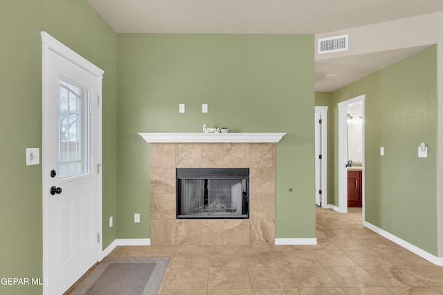 2937 Pino Triste Dr, El Paso, TX 79938 - unfurnished living room with a fireplace and tile patterned flooring