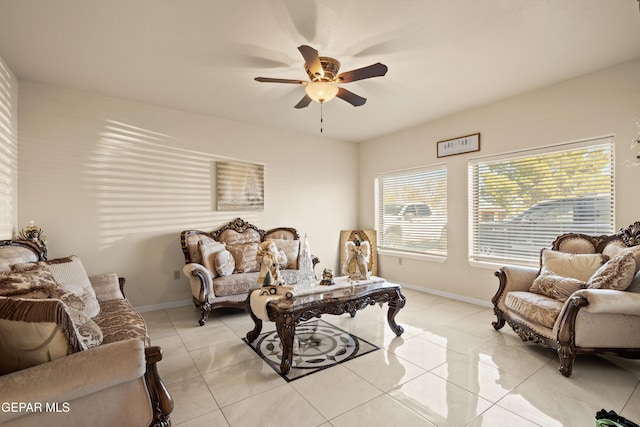 10728 Regina Dr, Socorro, TX 79927 - living area featuring ceiling fan and light tile patterned floors
