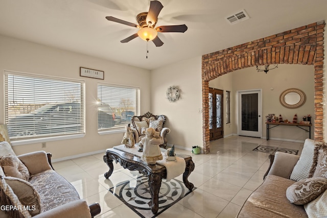 10728 Regina Dr, Socorro, TX 79927 - living area featuring ceiling fan and light tile patterned flooring