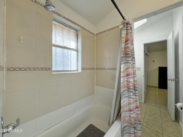 11359 Lake Loy Dr Unit A, El Paso, TX 79936 - bathroom with shower / tub combo, tile patterned flooring, and lofted ceiling