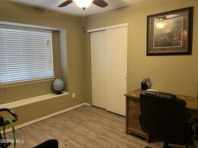 11128 Colbert Coldwell Ln, Socorro, TX 79927 - office area featuring ceiling fan and light wood finished floors