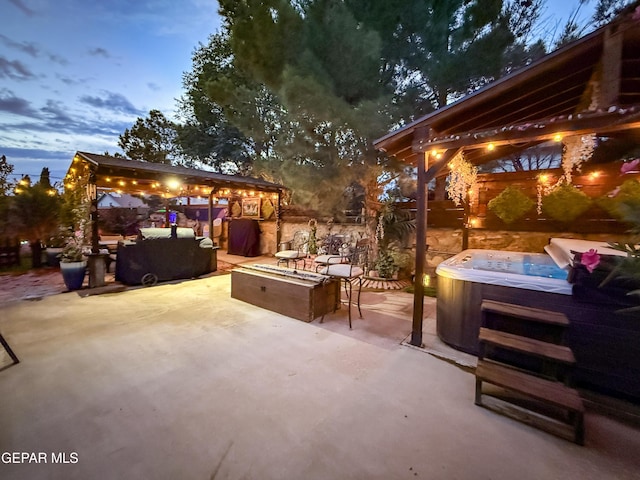14177 Spanish Point Dr, El Paso, TX 79938 - view of patio with a hot tub, a gazebo, and a fire pit