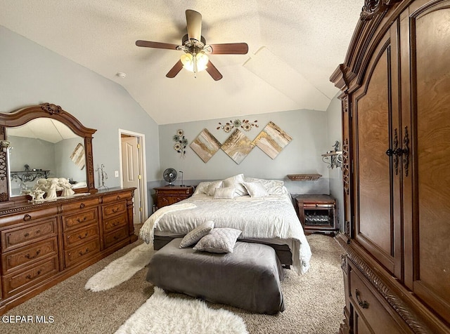14177 Spanish Point Dr, El Paso, TX 79938 - bedroom featuring lofted ceiling, carpet floors, and ceiling fan