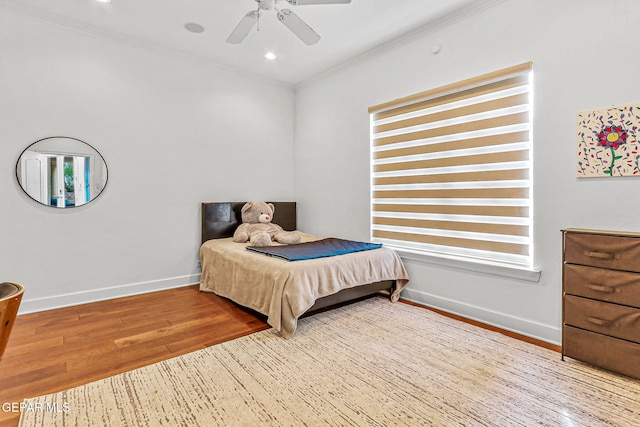 6528 Calle Placido Dr, El Paso, TX 79912 - bedroom featuring crown molding, wood finished floors, ceiling fan, and recessed lighting