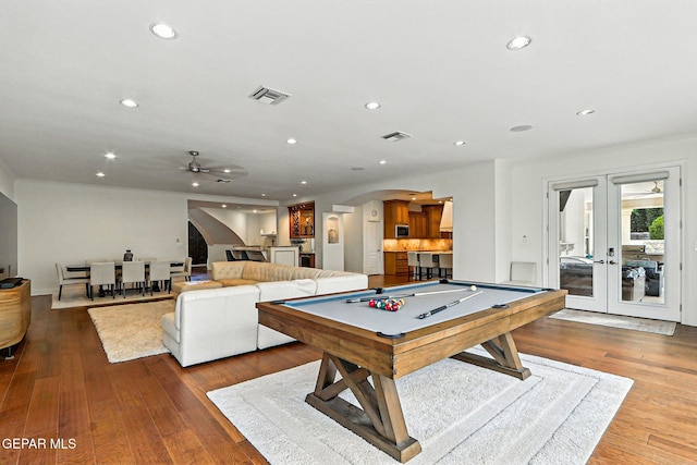 6528 Calle Placido Dr, El Paso, TX 79912 - recreation room with arched walkways, pool table, recessed lighting, ceiling fan, and french doors