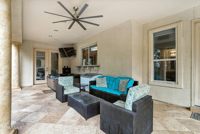 6528 Calle Placido Dr, El Paso, TX 79912 - view of patio with french doors, ceiling fan, and an outdoor living space