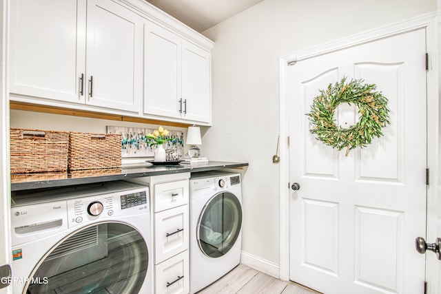 5705 Valley Lilac Ln, El Paso, TX 79932 - laundry area with separate washer and dryer, cabinet space, and light wood-style flooring