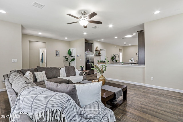 14753 Charles Foster Ave, El Paso, TX 79938 - living area with a ceiling fan, dark wood-type flooring, and recessed lighting