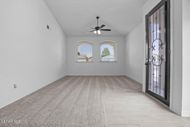 257 Farnborough St, El Paso, TX 79928 - foyer featuring ceiling fan, vaulted ceiling, and light colored carpet