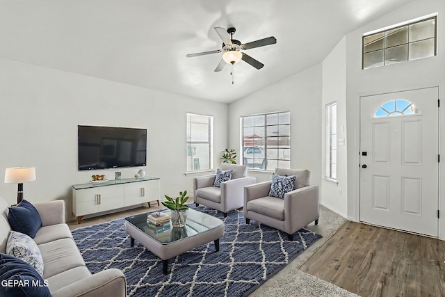 2629 Snowy Rock Pl, El Paso, TX 79938 - living area featuring vaulted ceiling, ceiling fan, and wood finished floors
