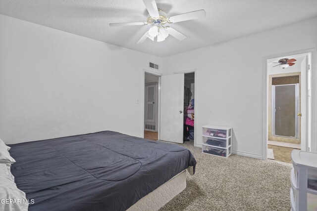 10106 Mercedes St, El Paso, TX 79924 - bedroom with a walk in closet, carpet flooring, a textured ceiling, connected bathroom, and a closet