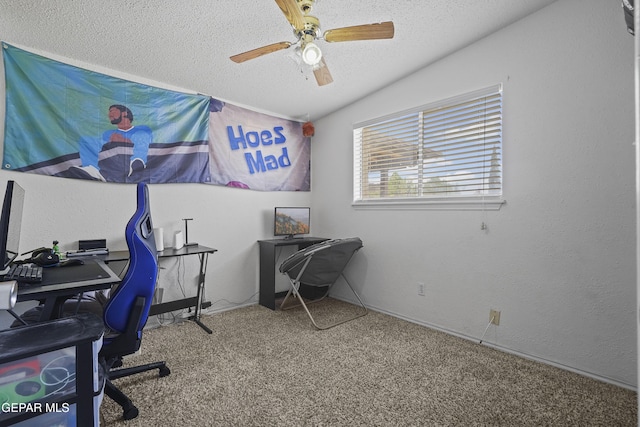 10106 Mercedes St, El Paso, TX 79924 - carpeted home office featuring ceiling fan and a textured ceiling