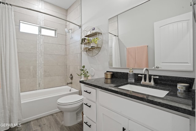 2308 Enchanted Quail, El Paso, TX 79911 - full bathroom with shower / bath combination with curtain, vanity, and wood finished floors