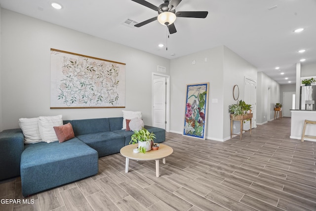 2308 Enchanted Quail, El Paso, TX 79911 - living room with a ceiling fan, wood finished floors, and recessed lighting