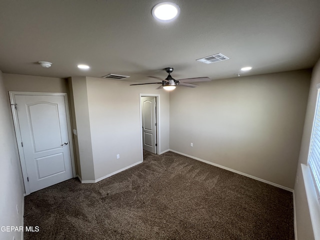 1160 Cielo Mar Dr, Socorro, TX 79927 - unfurnished bedroom with dark colored carpet, recessed lighting, and ceiling fan