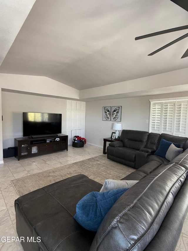 1005 Singing Hills Dr, El Paso, TX 79912 - living room featuring ceiling fan and vaulted ceiling