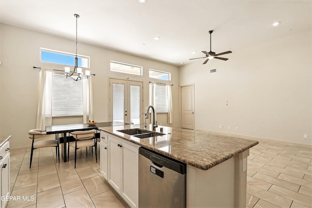 14512 Dominic Azcarate Dr, El Paso, TX 79938 - kitchen featuring dishwasher, a ceiling fan, white cabinetry, recessed lighting, and healthy amount of natural light