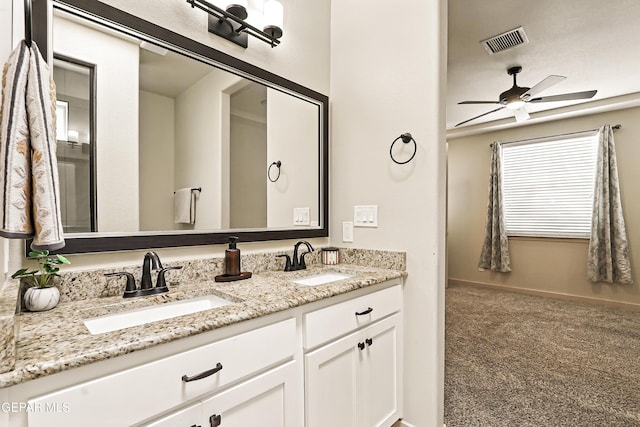 14512 Dominic Azcarate Dr, El Paso, TX 79938 - bathroom featuring double vanity and ceiling fan