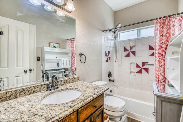 11813 Deer Grass Cir, El Paso, TX 79936 - full bath featuring vanity, shower / bathtub combination with curtain, and a textured wall