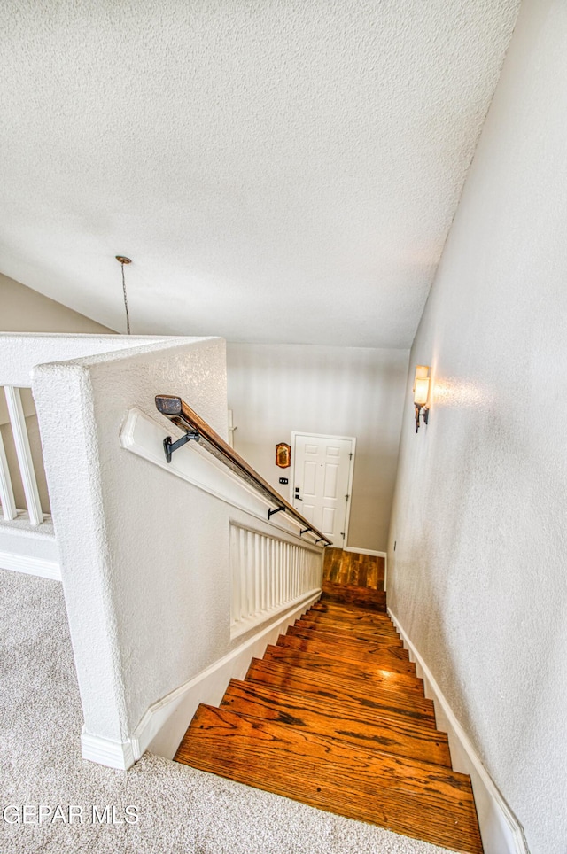 11813 Deer Grass Cir, El Paso, TX 79936 - staircase featuring carpet and a textured ceiling
