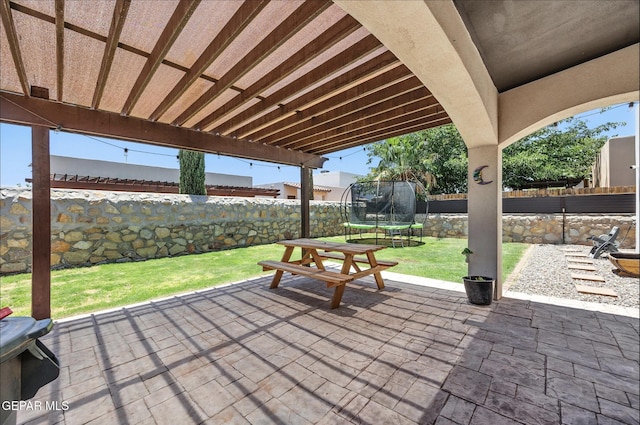 14516 Jesus Almeida, El Paso, TX 79938 - fenced backyard featuring a trampoline and a patio