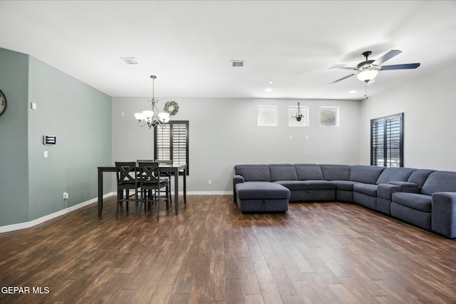 14516 Jesus Almeida, El Paso, TX 79938 - living room with dark wood-style flooring, a chandelier, a ceiling fan, and recessed lighting