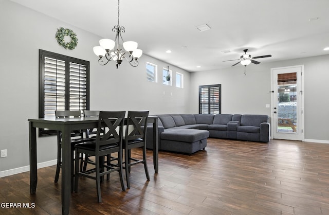 14516 Jesus Almeida, El Paso, TX 79938 - dining area with a chandelier, dark wood-type flooring, recessed lighting, and ceiling fan
