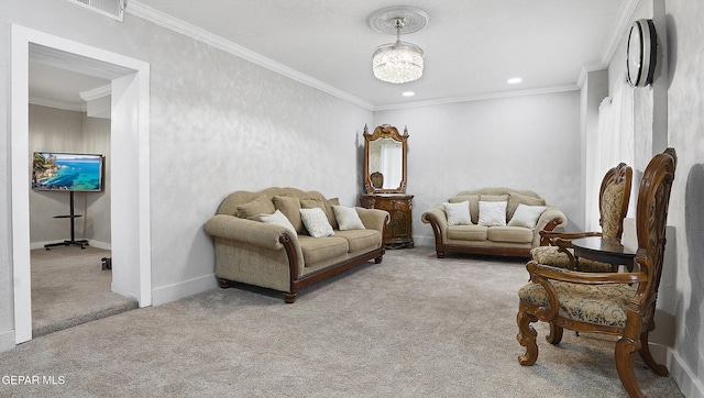 2123 Magoffin Ave, El Paso, TX 79901 - carpeted living room with crown molding and recessed lighting