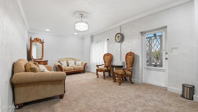 2123 Magoffin Ave, El Paso, TX 79901 - carpeted living area featuring ornamental molding and recessed lighting