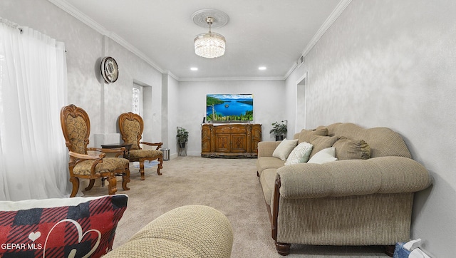 2123 Magoffin Ave, El Paso, TX 79901 - carpeted living area featuring ornamental molding and recessed lighting