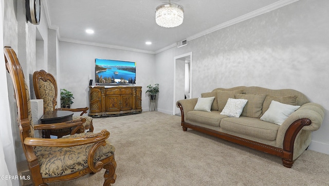 2123 Magoffin Ave, El Paso, TX 79901 - living room with carpet floors, ornamental molding, and recessed lighting