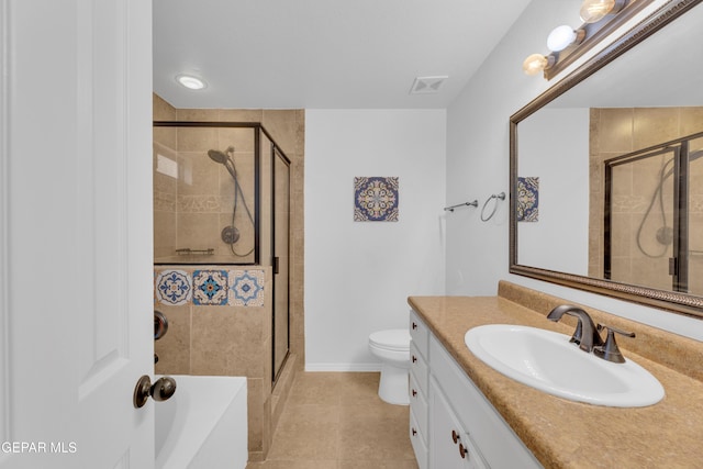 14304 Woods Point Ave, El Paso, TX 79938 - bathroom with vanity, a stall shower, tile patterned floors, and a garden tub