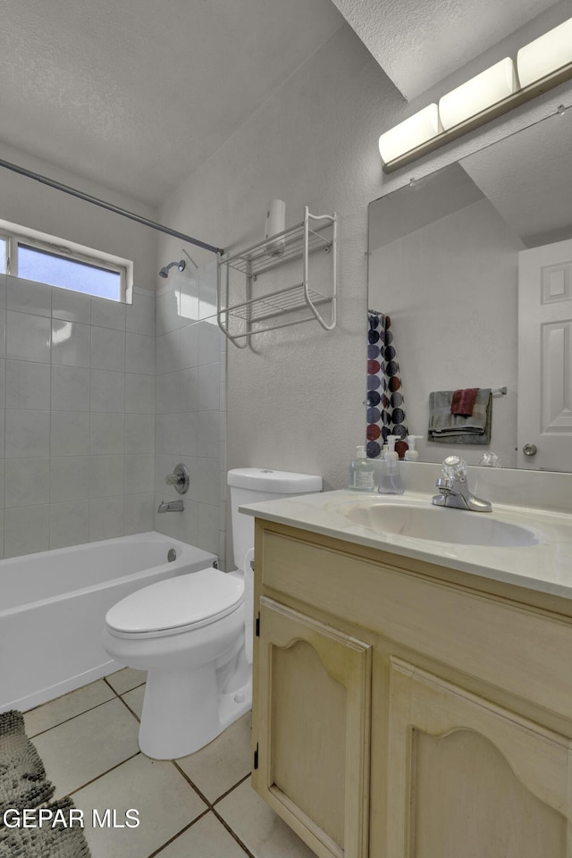 12372 Robert Dahl Dr, El Paso, TX 79938 - full bathroom with vanity, tile patterned flooring, bathing tub / shower combination, and a textured ceiling