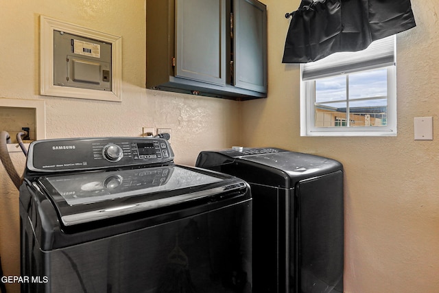 1624 Vinton Rd, Anthony, NM 88021 - laundry area featuring cabinet space, separate washer and dryer, and a textured wall