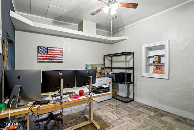 1624 Vinton Rd, Anthony, NM 88021 - office area with ceiling fan, stone finish floors, and a textured wall