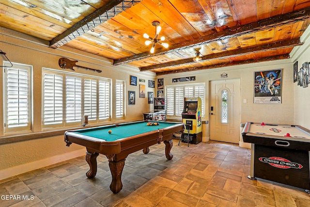 1624 Vinton Rd, Anthony, NM 88021 - game room featuring a wood ceiling with exposed beams, billiards table, and a chandelier
