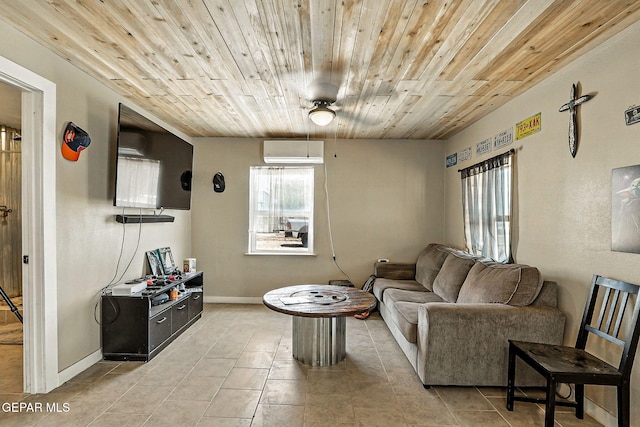 1624 Vinton Rd, Anthony, NM 88021 - living area with a wall mounted air conditioner, light tile patterned flooring, and wood ceiling