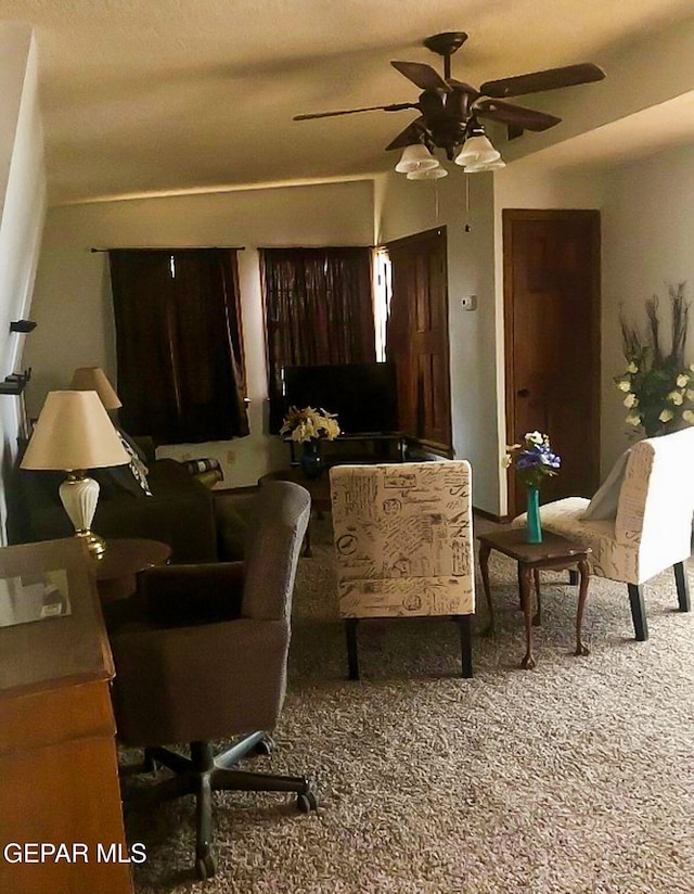 1624 Vinton Rd, Anthony, NM 88021 - living room featuring carpet floors and ceiling fan