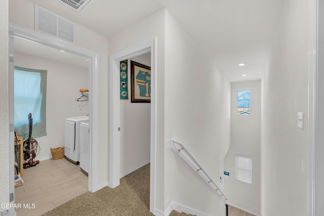 1649 Sam Dominguez, El Paso, TX 79928 - corridor with an upstairs landing, washing machine and dryer, and recessed lighting