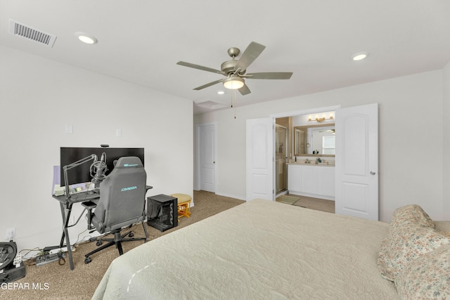 1649 Sam Dominguez, El Paso, TX 79928 - bedroom featuring carpet flooring, recessed lighting, ceiling fan, and connected bathroom