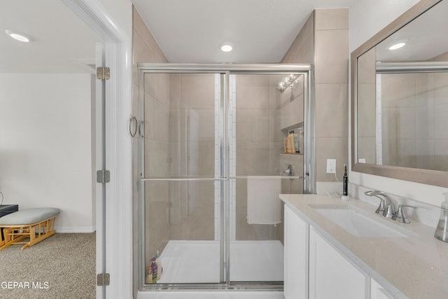 1649 Sam Dominguez, El Paso, TX 79928 - bathroom with vanity, a stall shower, and recessed lighting