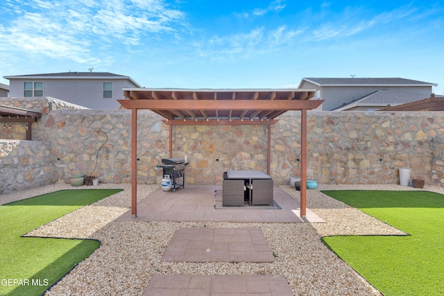 1649 Sam Dominguez, El Paso, TX 79928 - fenced backyard with a grill, a patio area, and a pergola
