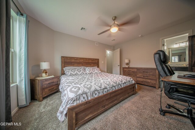 13163 Emerald Isle St, El Paso, TX 79928 - bedroom with carpet flooring, a desk, and a ceiling fan